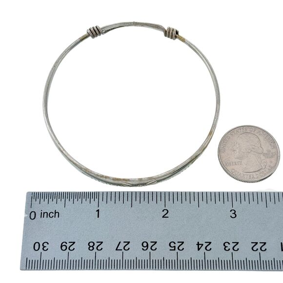 Vintage Sterling Silver 925 Etched Floral Adjustable Bracelet 8.25" - Picture 4 of 6